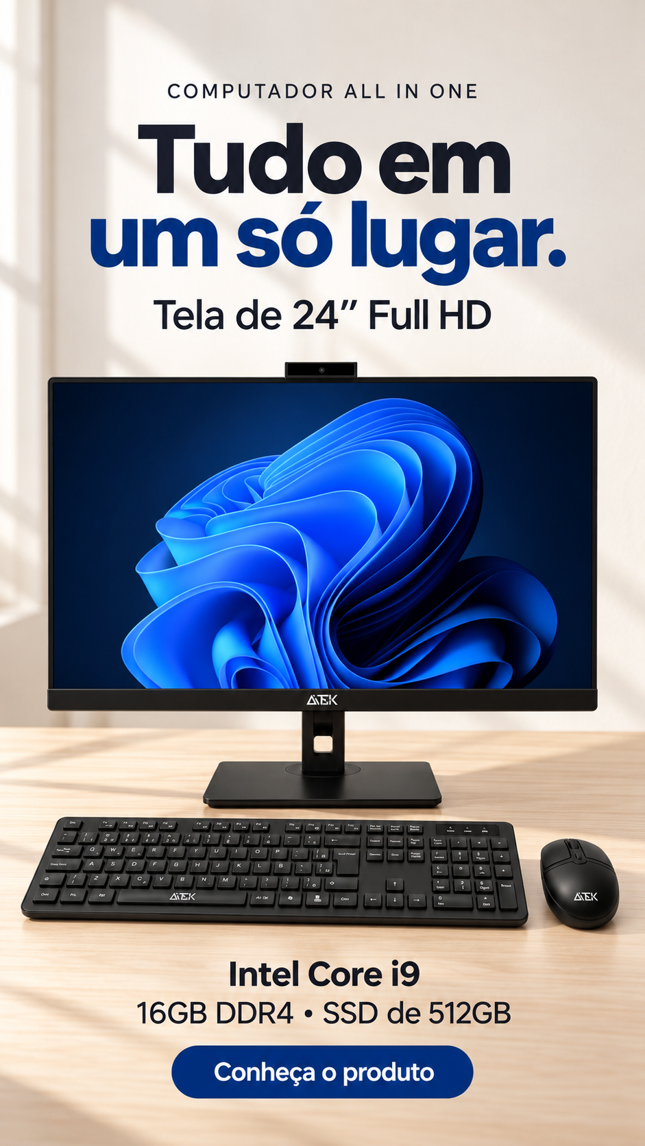 Computador All in One 24" Full HD Intel i9 SSD 512GB, 16GB RAM DDR4