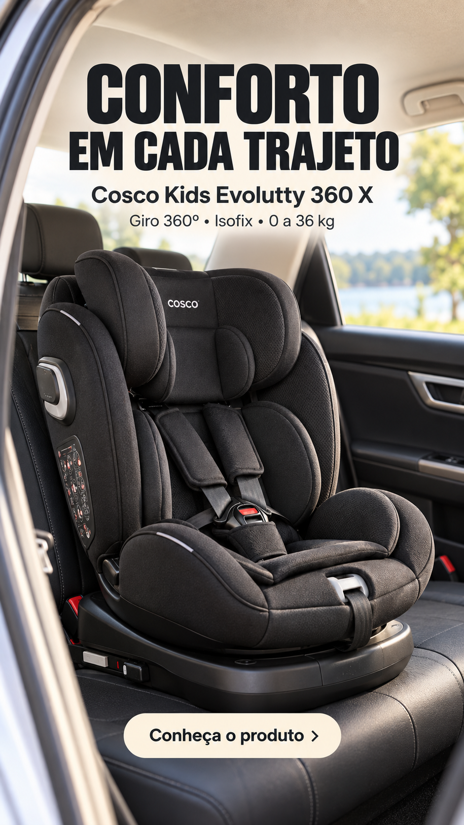 Cosco Kids, Cadeirinha Evolutty 360 X, 0 a 36kg, com Giro 360º e Isofix, Preto