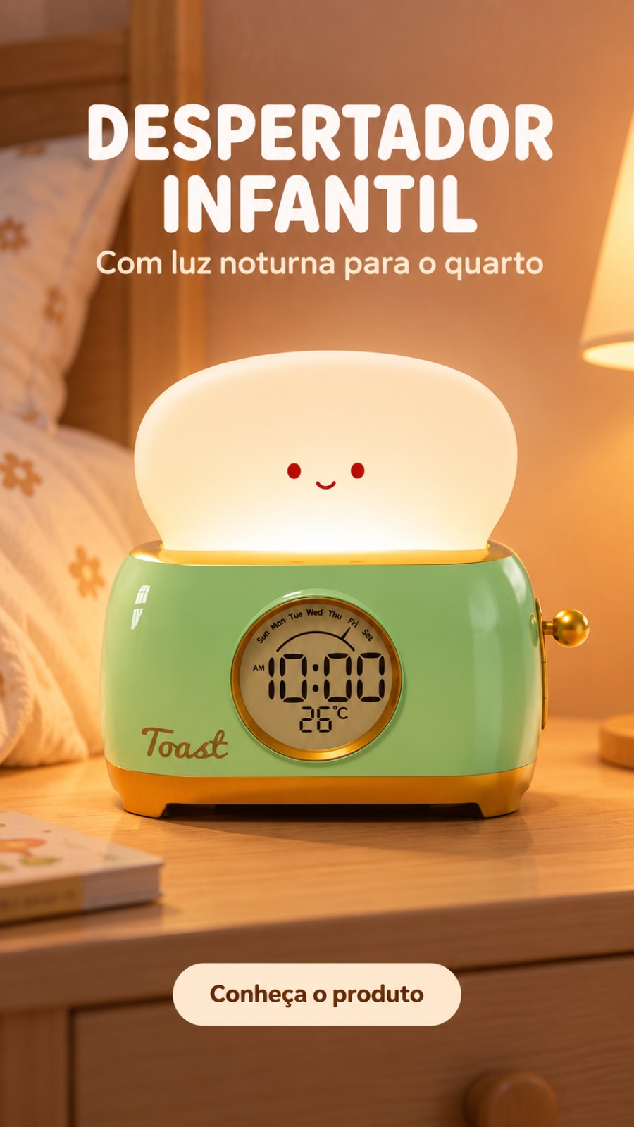 Despertador para crianças com luz noturna fofo para quartos