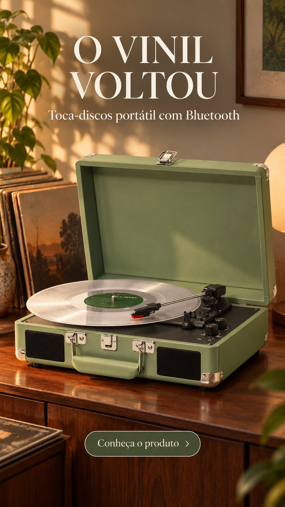 Toca-Discos Portátil com Bluetooth – O Vinil Voltou