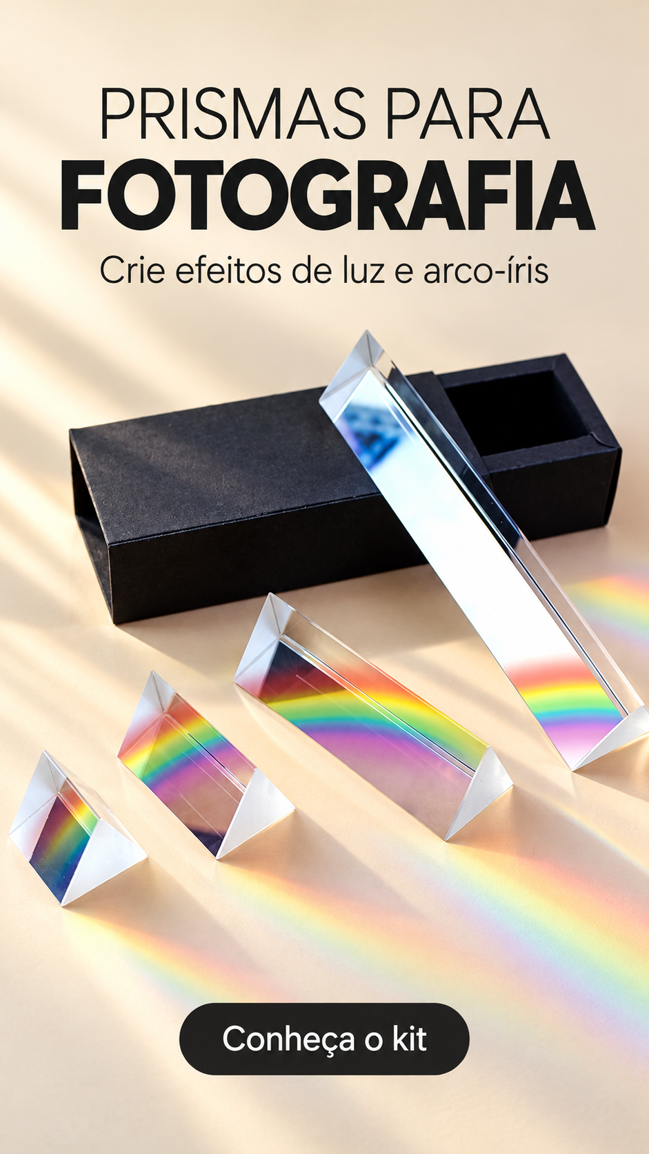 Pacote de prisma triangular refrativo de vidro óptico