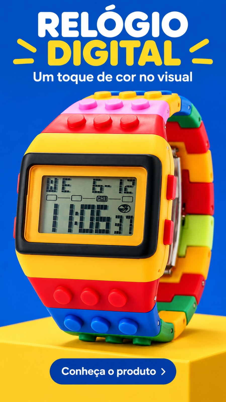 Relógio de pulso LED Rainbow criativo LCD esportivo
