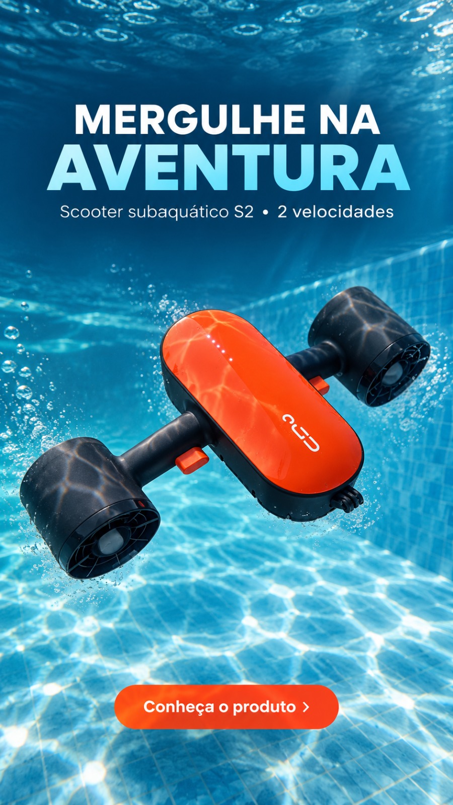 Scooter subaquático S2 com suporte de câmera de 2 velocidades e ação para esportes aquáticos