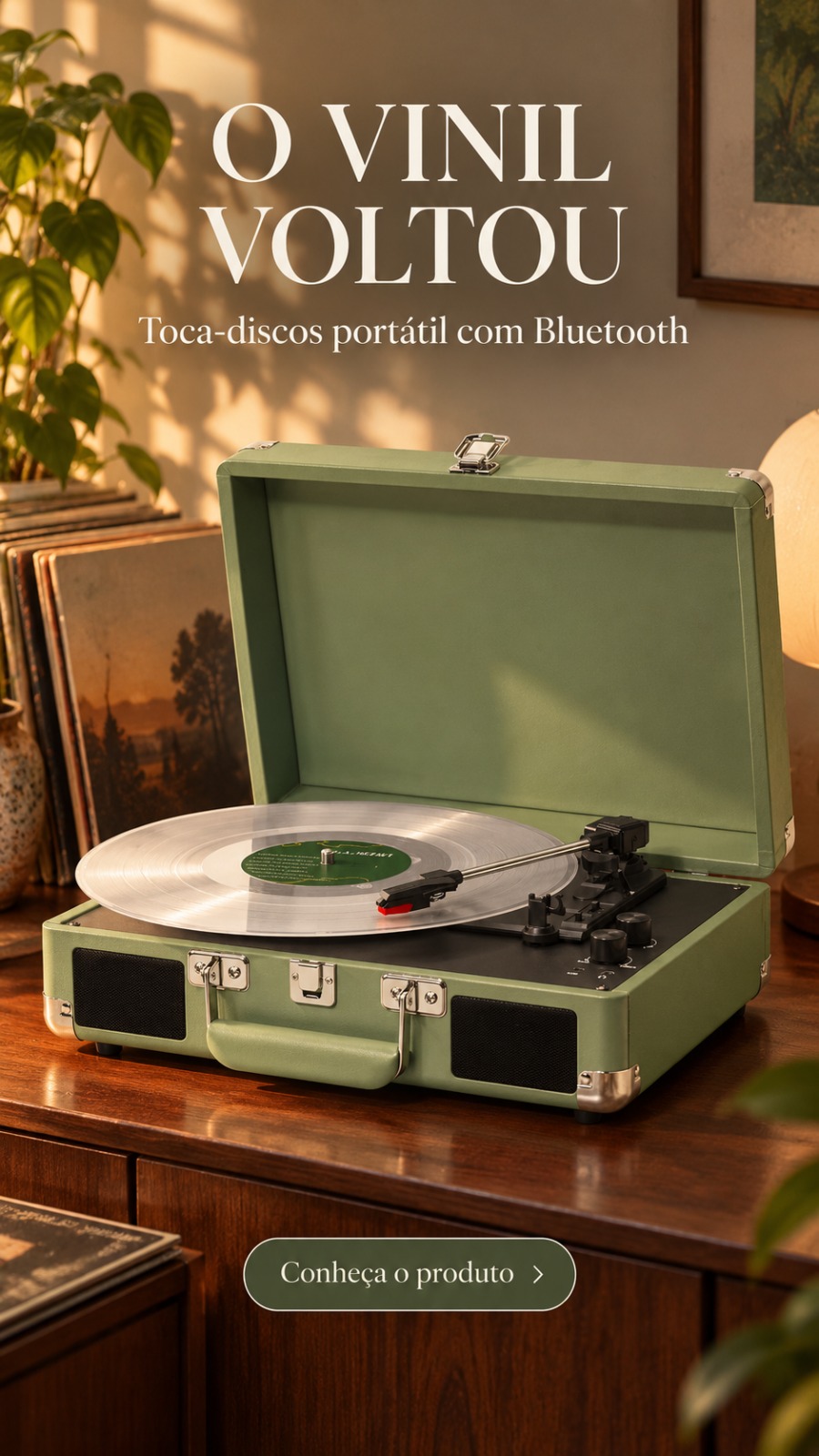 Toca-Discos Portátil com Bluetooth